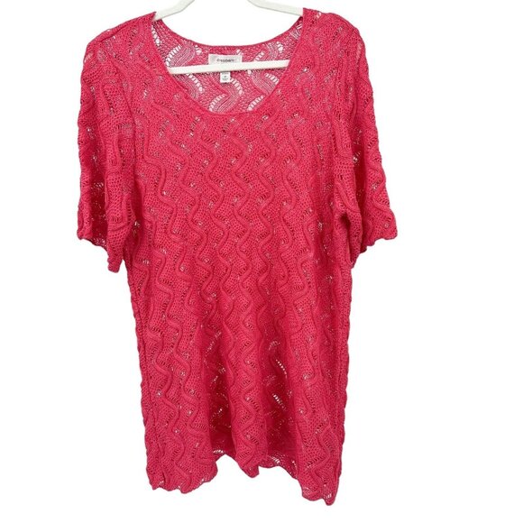 Dressbarn Women's Pink Crochet Knit Short Sleeve Top Coverup Size 2X - Picture 9 of 9